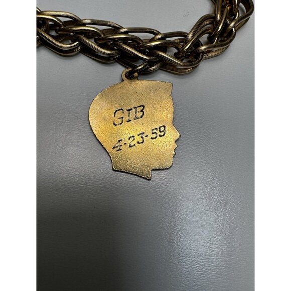 Vintage 12K Gold Filled Chain Bracelet Male Profile Charms Unmarked Retro 7” 50s - Picture 4 of 11